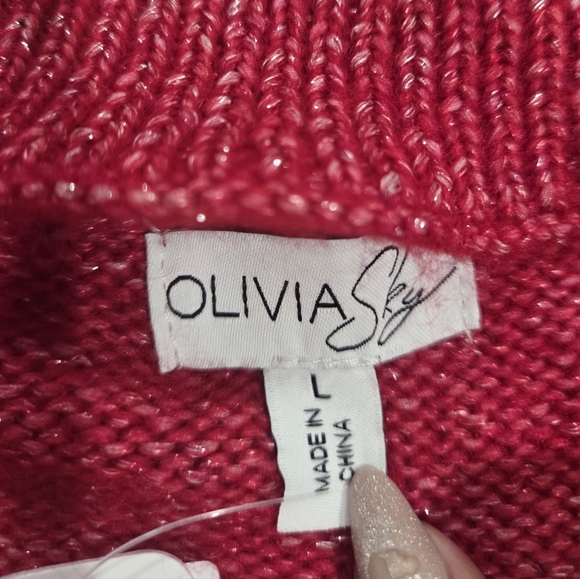 Olivia Sky Cutout Metallic Cable Knit Pullover Sweater Red Women's Sz Large NWT. - Picture 7 of 11